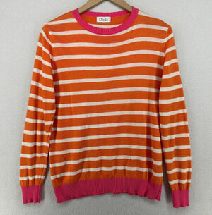 LUELLA Sweater S Stripe Jumper Crewneck Long Sleeve Pullover Cotton Orange Italy